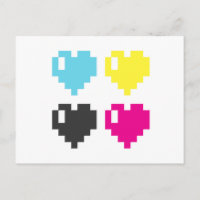 CMYK Pixel Herz-Postkarte