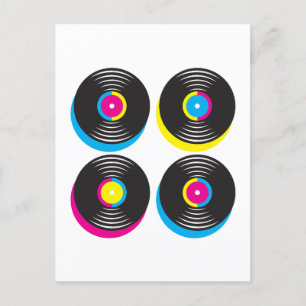 CMYK Pop Art Vinyl Platten 80er Stil helle Farben Postkarte