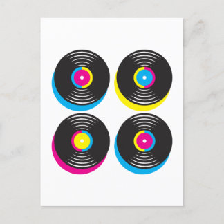 CMYK Pop Art Vinyl Platten 80er Stil helle Farben Postkarte