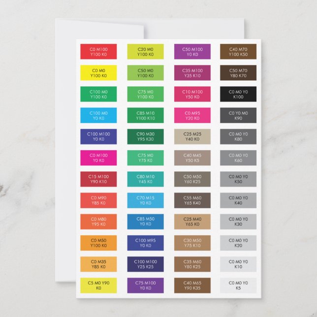 CMYK- und Hex-Code-Farbenbeispiele (Vorderseite)