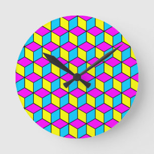 CMYK-Würfel berühmte Würfel-Illusion 2 Runde Wanduhr
