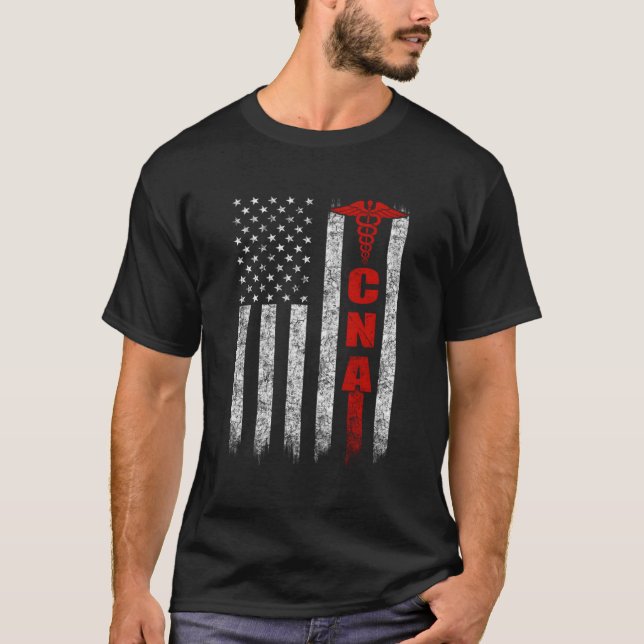 Cna American Flag Patriotic Pride Nurse T-Shirt (Vorderseite)