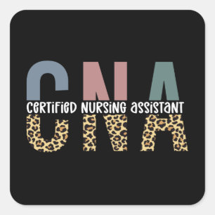 CNA Certified Nursing Assistant Cheetah Print Quadratischer Aufkleber