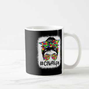 Cna Certified Nursing Istant Messy Bun Autism Awar Kaffeetasse