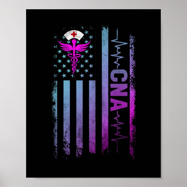 CNA Job Certified Nursing Assistant USA Flag Poster (Vorne)