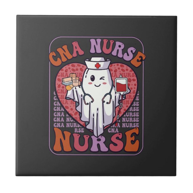 Cna-Krankenschwester Halloween-Geist Stethoskop Bl Fliese (Vorderseite)