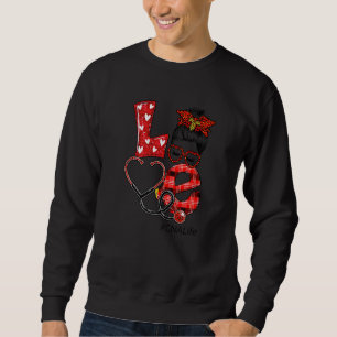 Cna Nurse Kariert Red Leopard Liebe Heart Messy Bu Sweatshirt