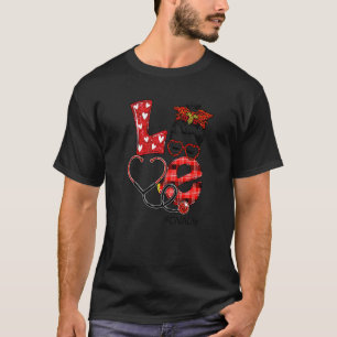 Cna Nurse Kariert Red Leopard Liebe Heart Messy Bu T-Shirt