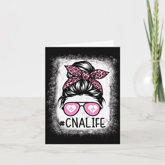 Cna Nurse Life Bleached Shirts Nk Leopard Messy Bu Karte (Vorderseite)