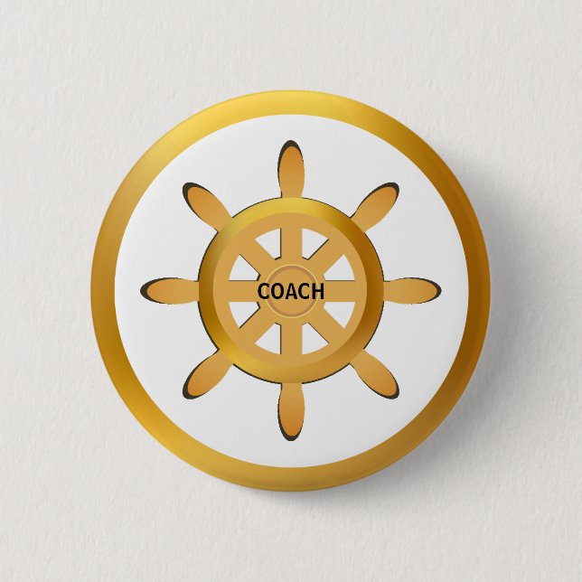 Coach goldenes Schiffrad auf weiß Button (Vorderseite)