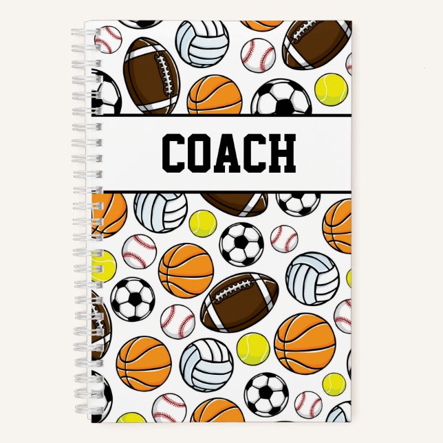 COACH Little League Multisports Balls Geschenk Notizbuch (Vorderseite)