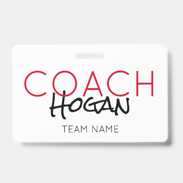 COACH NAME Benutzerdefinierter Text rot schwarzes  Ausweis (Vorderseite)