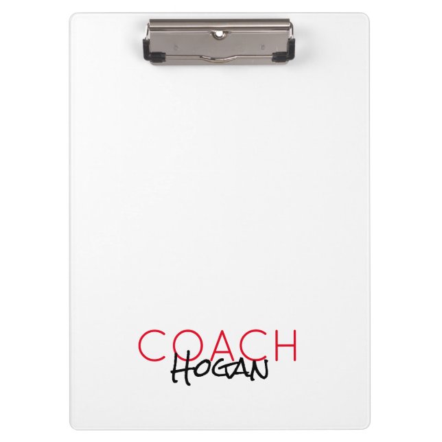 COACH NAME Custom text red black Sports Modern Klemmbrett (Vorderseite)