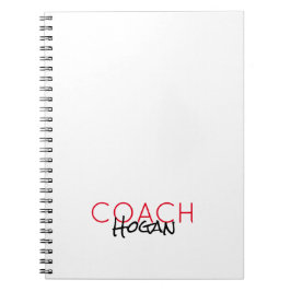 COACH NAME Custom text red black Sports Modern Notizblock