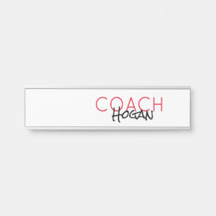 COACH NAME Custom text red black Sports Modern Türschild