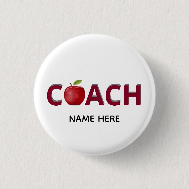 Coach-Text in Burgunderrot mit rotem Apfel Button (Vorderseite)