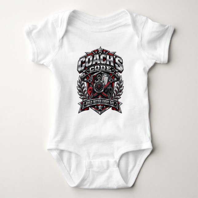 Coach's Code Metallic Fitness Emblem Logo Design Baby Strampler (Vorderseite)