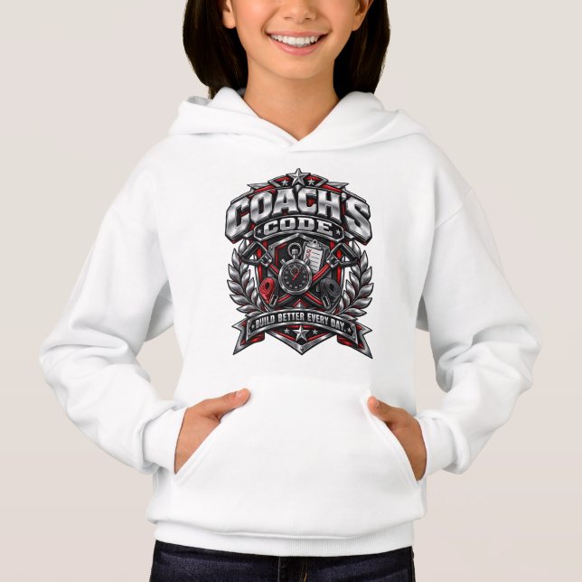 Coach's Code Metallic Fitness Emblem Logo Design Hoodie (Vorderseite)