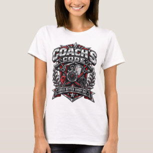 Coach's Code Metallic Fitness Emblem Logo Design T-Shirt