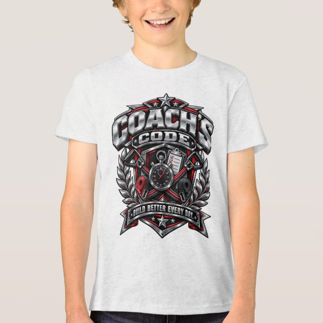 Coach's Code Metallic Fitness Emblem Logo Design Tri-Blend Shirt (Vorderseite)