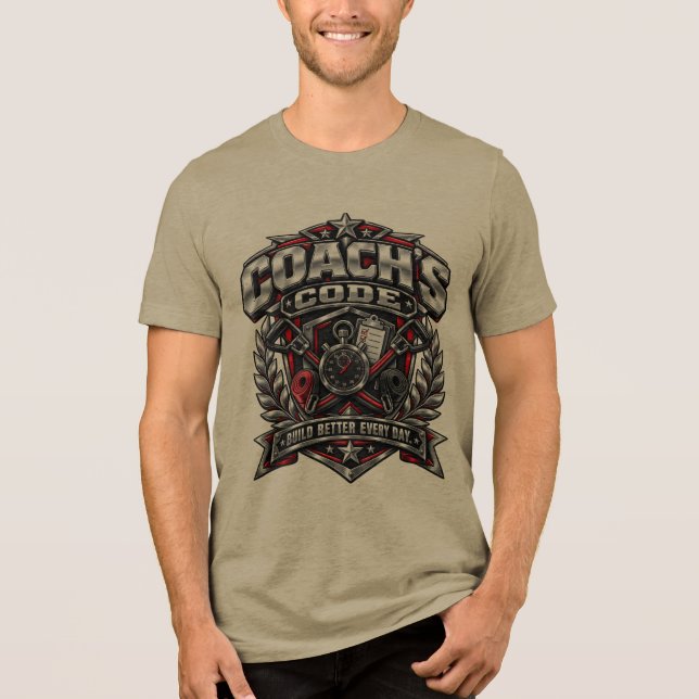 Coach's Code Metallic Fitness Emblem Logo Design Tri-Blend Shirt (Vorderseite)