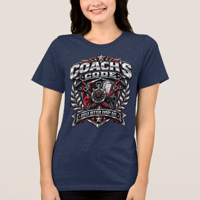 Coach's Code Metallic Fitness Emblem Logo Design Tri-Blend Shirt (Vorderseite)