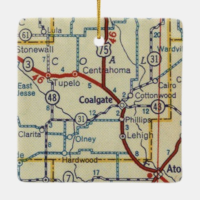 Coalgate OK Retro Map Keramikornament (Rückseite)