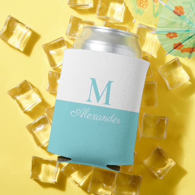 Coasta Modern Blue Aquamarin White Monogram Dosenkühler (In Situ Sommer)