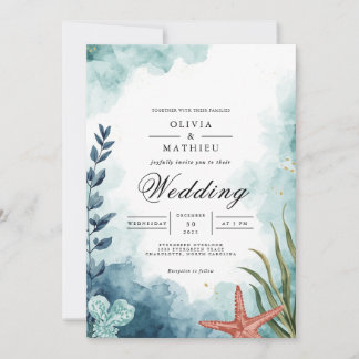 Coastal Aquamarin Bloom Arch Wedding Einladung