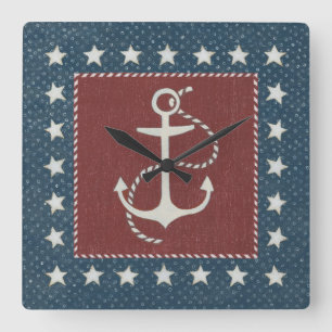Coastal Art   Anchor on Red Quadratische Wanduhr