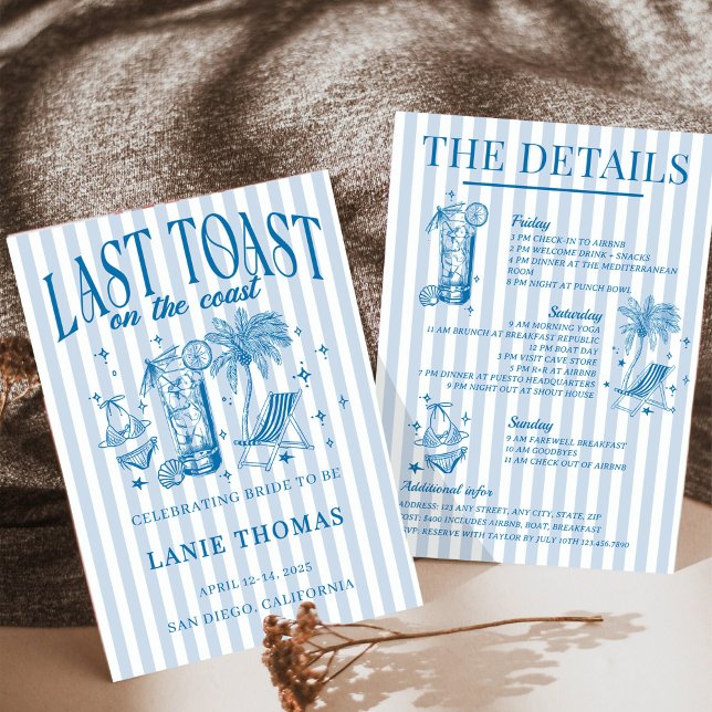 Coastal Bachelorette Cocktail Party Blau Einladung (Von Creator hochgeladen)
