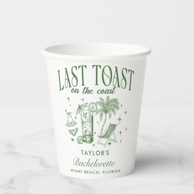 Coastal Bachelorette Moderner Cocktail Party Grün Pappbecher (Vorderseite)