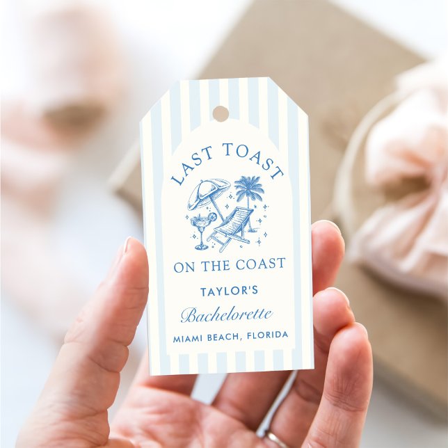 Coastal Bachelorette Modernes Cocktail Party Blau Geschenkanhänger (Von Creator hochgeladen)