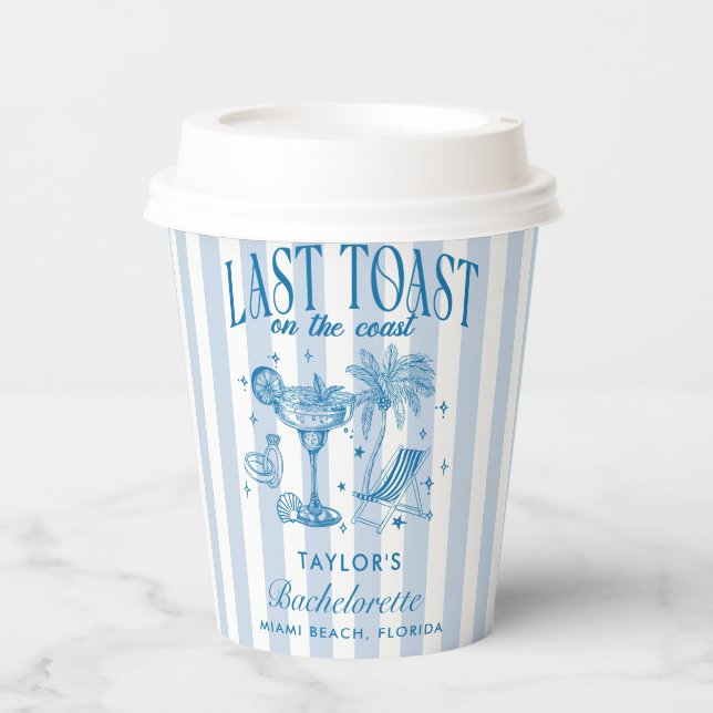 Coastal Bachelorette Modernes Cocktail Party Blau Pappbecher (Vorderseite)