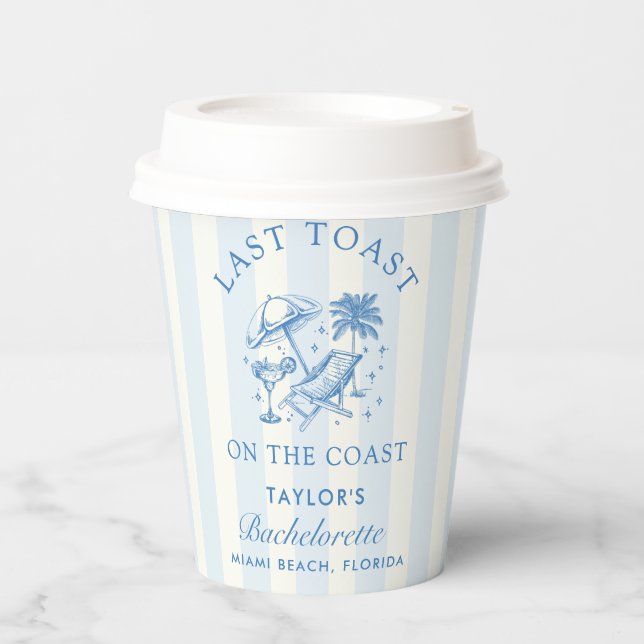 Coastal Bachelorette Modernes Cocktail Party Blau Pappbecher (Vorderseite)