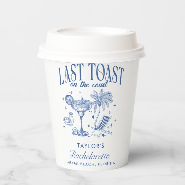 Coastal Bachelorette Modernes Cocktail Party Blau Pappbecher (Vorderseite)