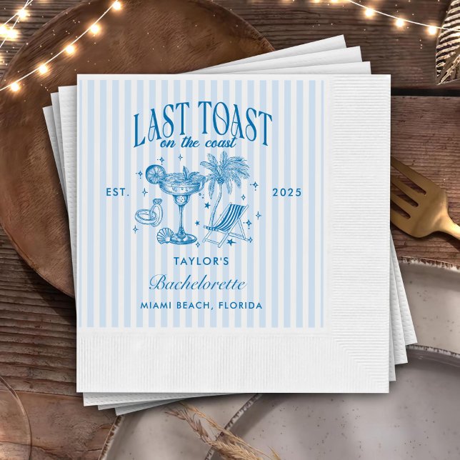 Coastal Bachelorette Modernes Cocktail Party Blau Serviette (Von Creator hochgeladen)