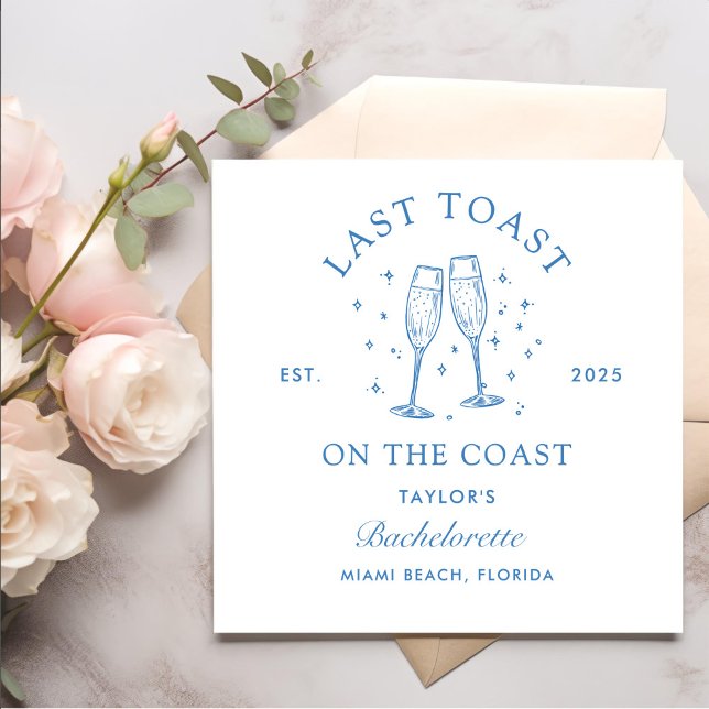 Coastal Bachelorette Modernes Cocktail Party Blau Serviette (Von Creator hochgeladen)