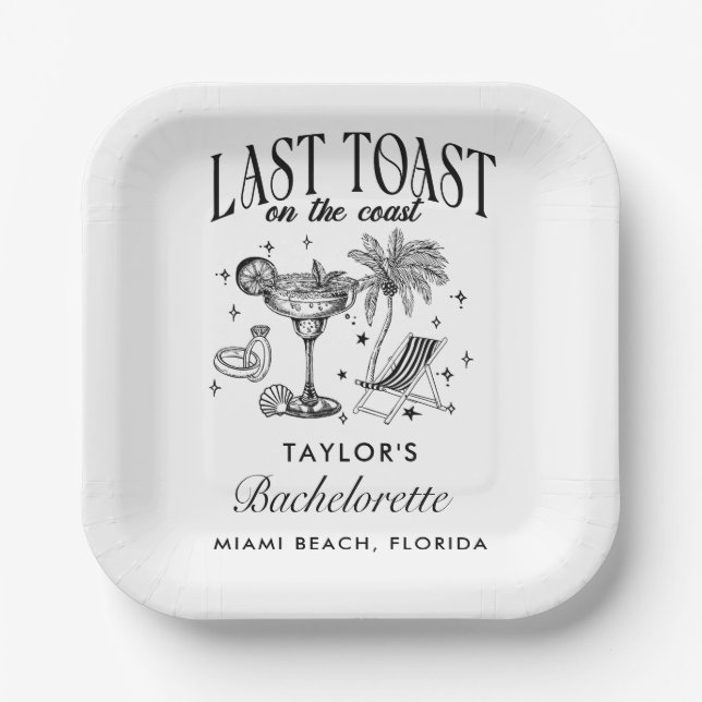 Coastal Bachelorette Modernes Cocktail Party Schwa Pappteller (Vorderseite)