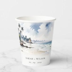 Coastal Bali Beach Palm Tree Hochzeit Wasserfarbe Pappbecher