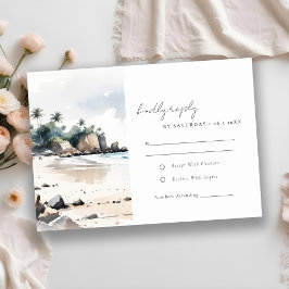 Coastal Bali Beach Palm Tree Hochzeit Wasserfarbe RSVP Karte