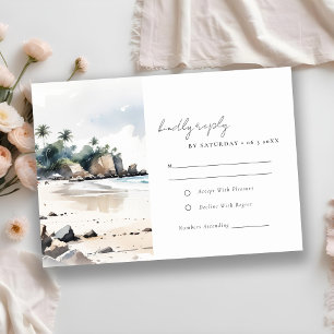 Coastal Bali Beach Palm Tree Hochzeit Wasserfarbe RSVP Karte