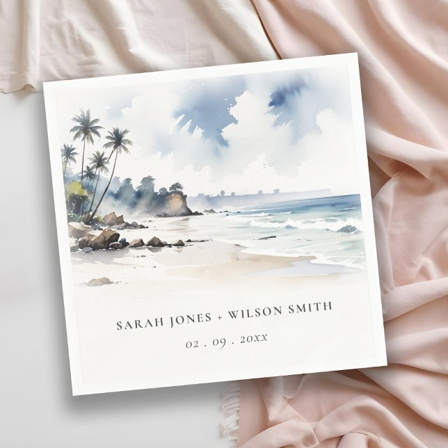 Coastal Bali Beach Palm Tree Hochzeit Wasserfarbe Serviette (Von Creator hochgeladen)