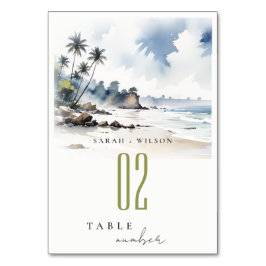 Coastal Bali Beach Palm Tree Hochzeit Wasserfarbe Tischnummer