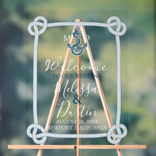 Coastal Beach Blue Anchor Nautical Wedding Willkom Acrylschild