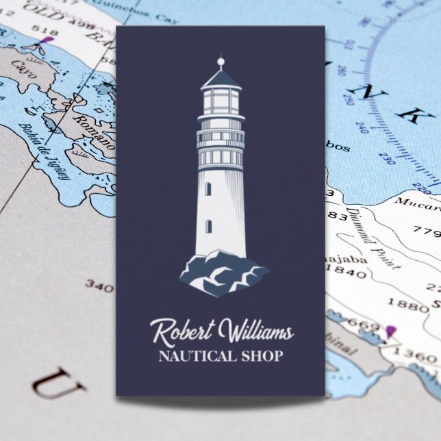 Coastal Beach Blue Boating Nautical Lighthouse Visitenkarte (Coastal Beach Blue Boating Nautical Lighthouse Business Card)