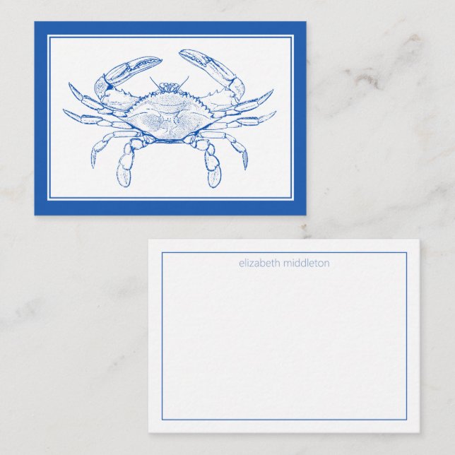 Coastal Beach Blue Crab Personalisiert Mitteilungskarte (Vorne/Hinten)