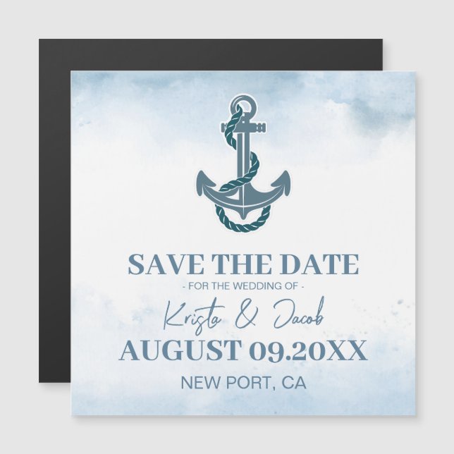 Coastal Beach Blue Nautical Wedding rettet das Dat Magnetkarte (Vorne/Hinten)