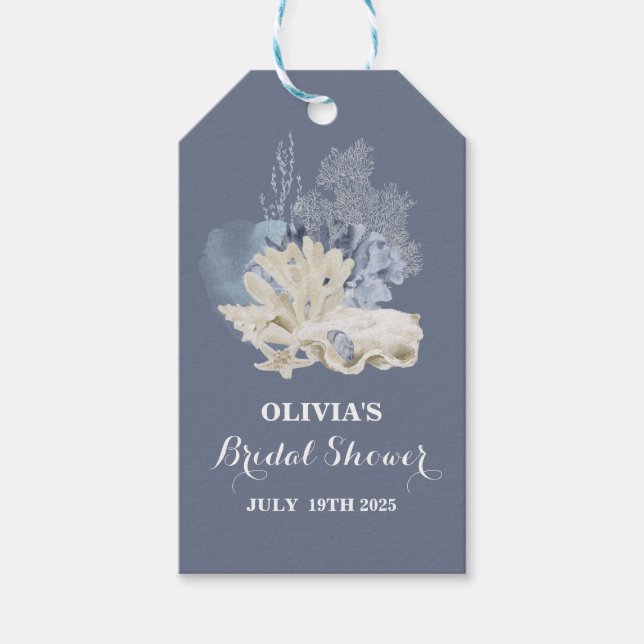 Coastal Beach Blue Seashell Brautparty Geschenkanhänger (Vorderseite)