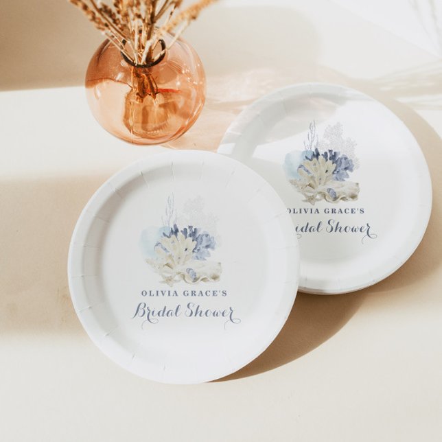 Coastal Beach Blue Seashell Brautparty Pappteller (Von Creator hochgeladen)